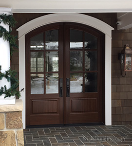 Arched Mahogany Exterior Double Door with Clear Glass in Michigan